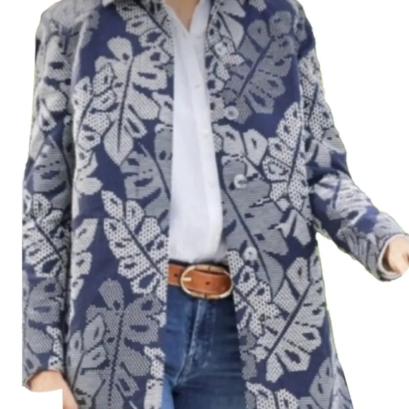 J. McLaughlin Womens Navy Blue And White Hester Raffia Palm Leaf Jacket Size XL - Picture 13 of 13